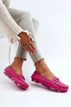 Skórzane Mokasyny Damskie Z Ozdobą Fuksja S.Barski LR339