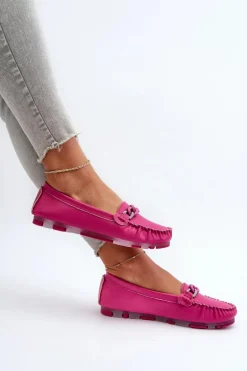 Skórzane Mokasyny Damskie Z Ozdobą Fuksja S.Barski LR339