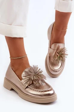 Skórzane Mokasyny Damskie CheBello 4383 Złote
