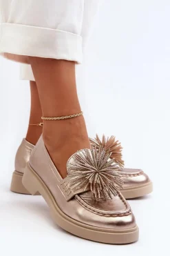 Skórzane Mokasyny Damskie CheBello 4383 Złote