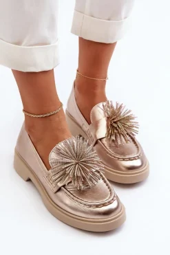 Skórzane Mokasyny Damskie CheBello 4383 Złote