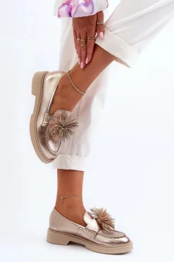 Skórzane Mokasyny Damskie CheBello 4383 Złote