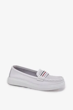 Skórzane Mokasyny Damskie Białe Dovema