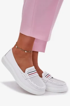 Skórzane Mokasyny Damskie Białe Dovema