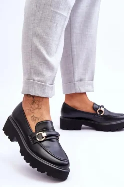 Skórzane Mokasyny Damskie Czarne Camerin