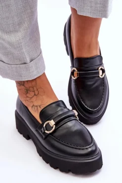 Skórzane Mokasyny Damskie Czarne Camerin