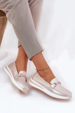 Skórzane Mokasyny Damskie S.Barski GR51-598 Perłowy Róż