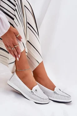 Skórzane Mokasyny Damskie S.Barski LR51-673 Białe