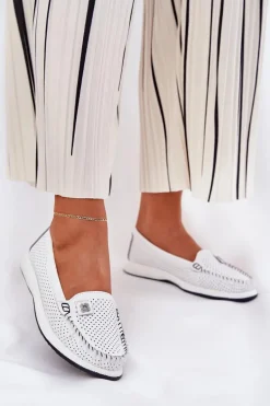 Skórzane Mokasyny Damskie S.Barski LR51-673 Białe