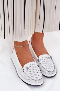 Skórzane Mokasyny Damskie S.Barski LR51-673 Białe