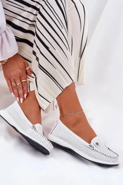 Skórzane Mokasyny Damskie S.Barski LR51-673 Białe