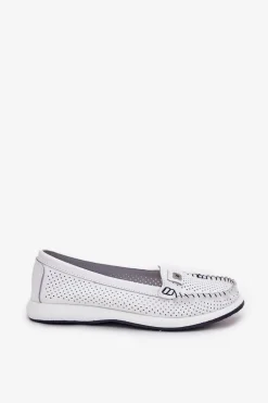 Skórzane Mokasyny Damskie S.Barski LR51-673 Białe