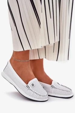 Skórzane Mokasyny Damskie S.Barski LR51-673 Białe