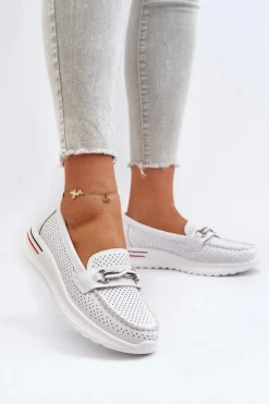 Skórzane Mokasyny Damskie Białe Veridinna