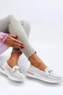 Skórzane Mokasyny Damskie Białe Veridinna