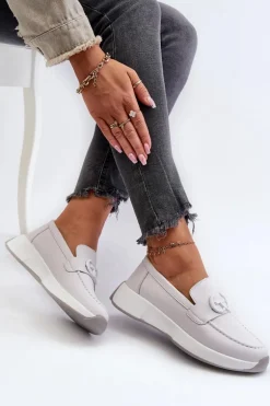 Skórzane Mokasyny Damskie Na Platformie Jasnoszare S.Barski LR490