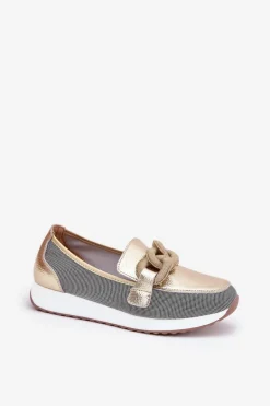 Skórzane Mokasyny Damskie Z Ozdobą D&A LR51-966 Złote