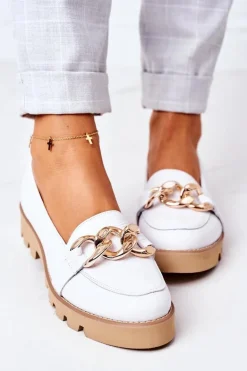 Skórzane Mokasyny Lewski Shoes 3040 Białe