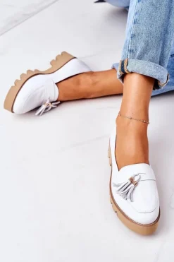 Skórzane Mokasyny Lewski Shoes 3053 Białe