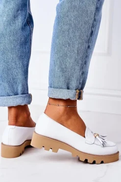 Skórzane Mokasyny Lewski Shoes 3053 Białe