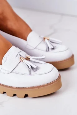 Skórzane Mokasyny Lewski Shoes 3053 Białe