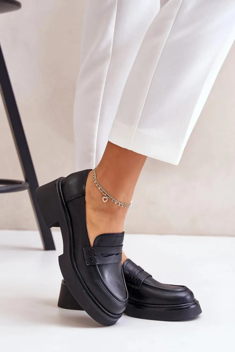 Skórzane Mokasyny Loafersy Damskie D&A JC42-61 Czarne