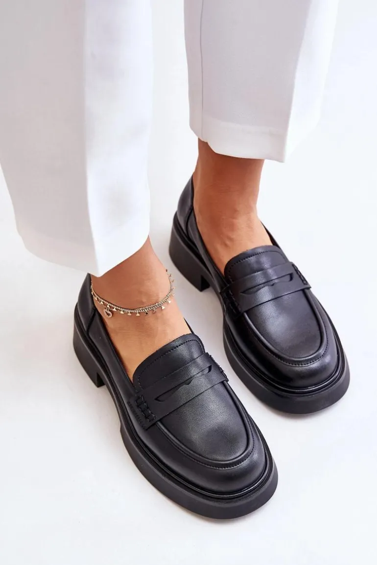Skórzane Mokasyny Loafersy Damskie D&A JC42-61 Czarne