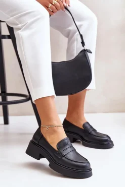 Skórzane Mokasyny Loafersy Damskie D&A JC42-61 Czarne