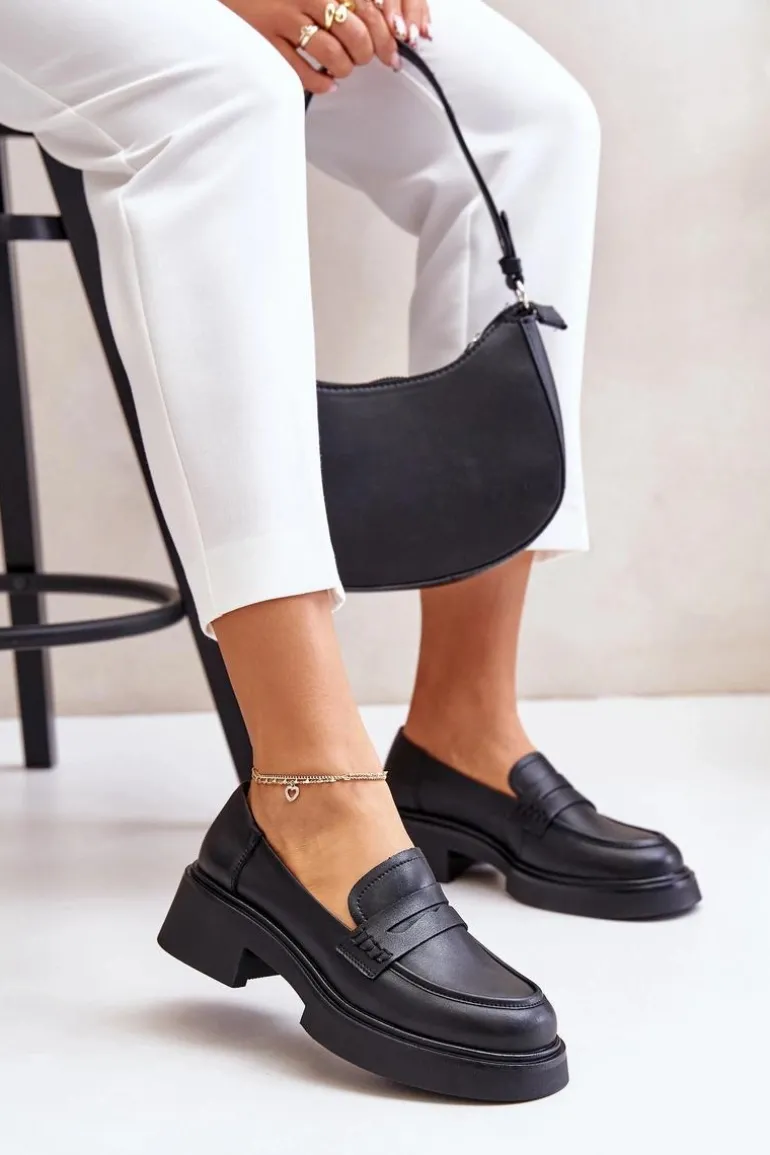 Skórzane Mokasyny Loafersy Damskie D&A JC42-61 Czarne