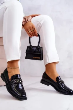 Skórzane Mokasyny Loafery Z Łańcuchem Czarne Killen