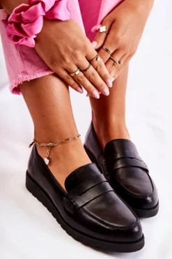 Skórzane Mokasyny Na Koturnie La.Fi Czarne Alannah