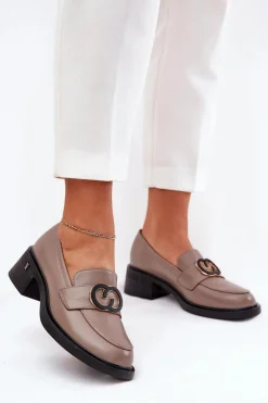 Skórzane Mokasyny Na Obcasie Vinceza 18102 Beżowe