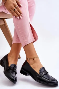 Skórzane Mokasyny Na Płaskim Obcasie Czarne Marra