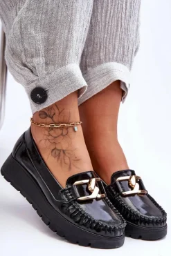 Skórzane Mokasyny Na Platformie Z Ozdobą Czarne Lemar Desmond