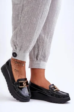 Skórzane Mokasyny Na Platformie Z Ozdobą Czarne Lemar Desmond