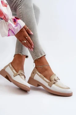 Skórzane Mokasyny Półbuty Damskie Maciejka 06493-11 Biało-Beżowe