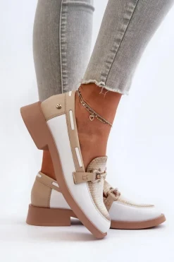 Skórzane Mokasyny Półbuty Damskie Maciejka 06493-11 Biało-Beżowe