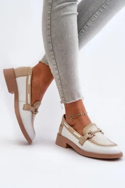 Skórzane Mokasyny Półbuty Damskie Maciejka 06493-11 Biało-Beżowe