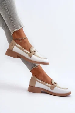 Skórzane Mokasyny Półbuty Damskie Maciejka 06493-11 Biało-Beżowe