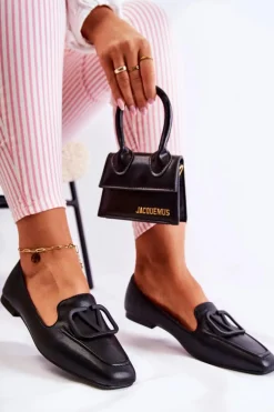 Skórzane Mokasyny Półbuty Z Ozdobą Czarne Hermosa