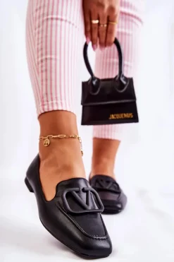 Skórzane Mokasyny Półbuty Z Ozdobą Czarne Hermosa