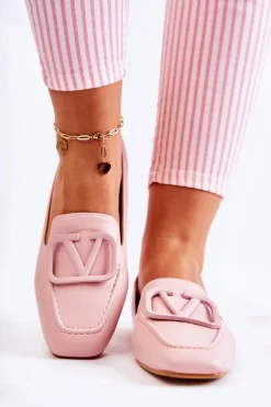 Skórzane Mokasyny Półbuty Z Ozdobą Różowe Hermosa