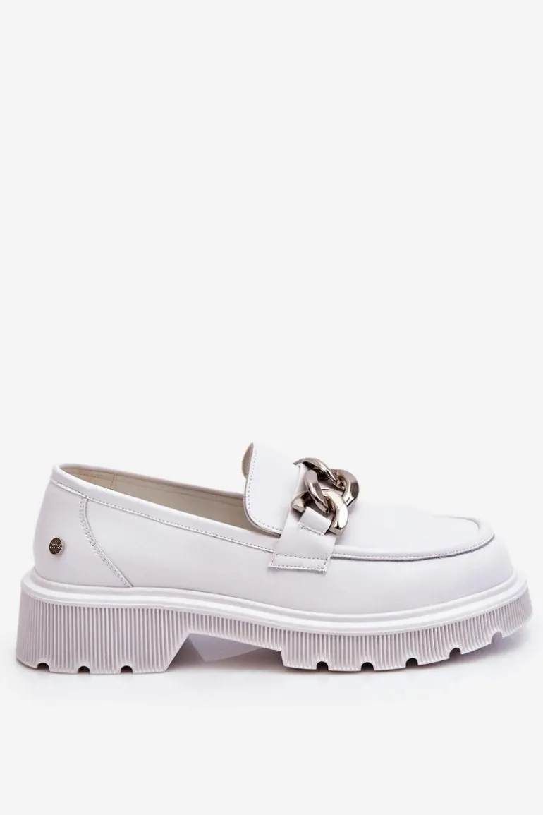 Skórzane Mokasyny Z Łańcuchem GOE LL2N4038 Białe
