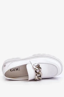 Skórzane Mokasyny Z Łańcuchem GOE LL2N4038 Białe
