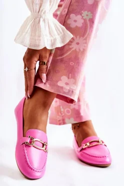 Skórzane Mokasyny Z Ozdobą Różowe Millario