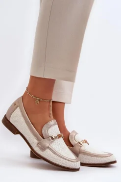 Skórzane Mokasyny Z Ozdobą Złote Maciejka 06442-25 Złote