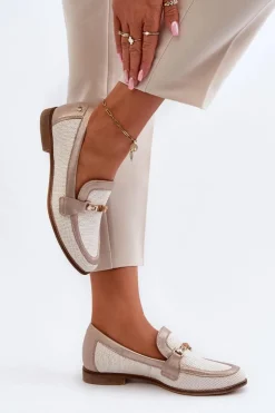 Skórzane Mokasyny Z Ozdobą Złote Maciejka 06442-25 Złote