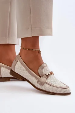 Skórzane Mokasyny Z Ozdobą Złote Maciejka 06442-25 Złote