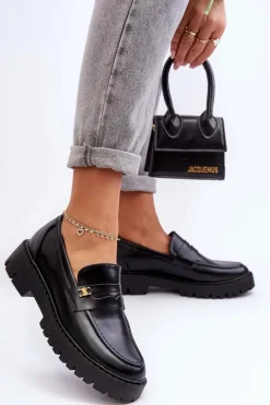 Skórzane Mokasyny Z Ozdobą Czarne Esperta