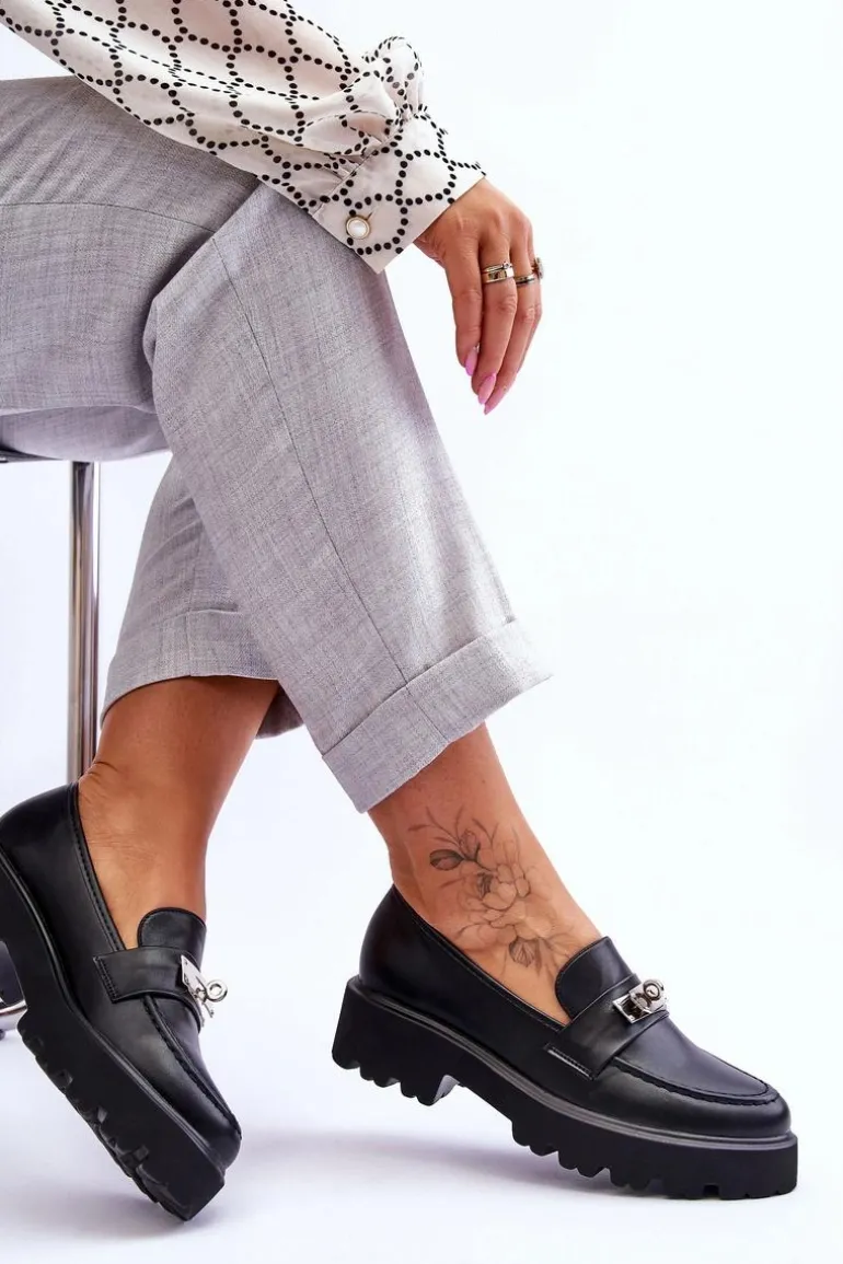 Skórzane Mokasyny Z Ozdobą Na Platformie Czarne Glory